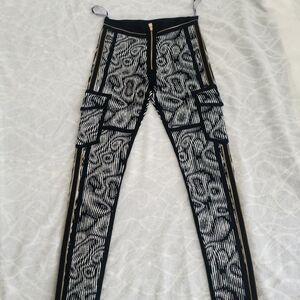 Herve Leger Black, White & Gold Patterned Bandage Cargo Pants